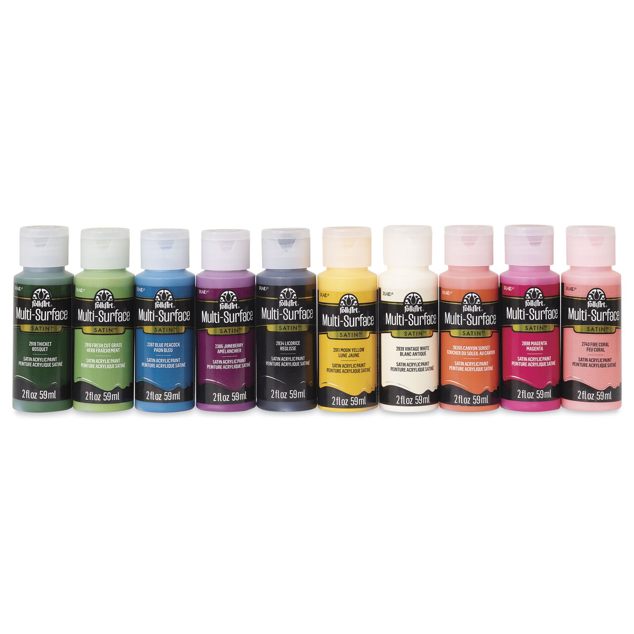 FolkArt Multi-Surface Acrylic Paints - Set of 10, Artisan Colors, 59 ml Bottles